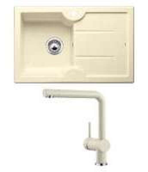 BLANCO IDESSA 45 S, Keramik, jasmin, ohne Ablauffernbedienung, Becken links mit BLANCO 516703 LINUS, Messing SILGRANIT-Look, jasmin, Hochdruck